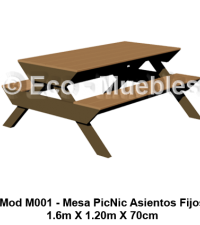 mesa tipo picnic con dos bancas unidas en color beige y chocolate con estructura de alta durabilidad y resistencia uso en exteriores